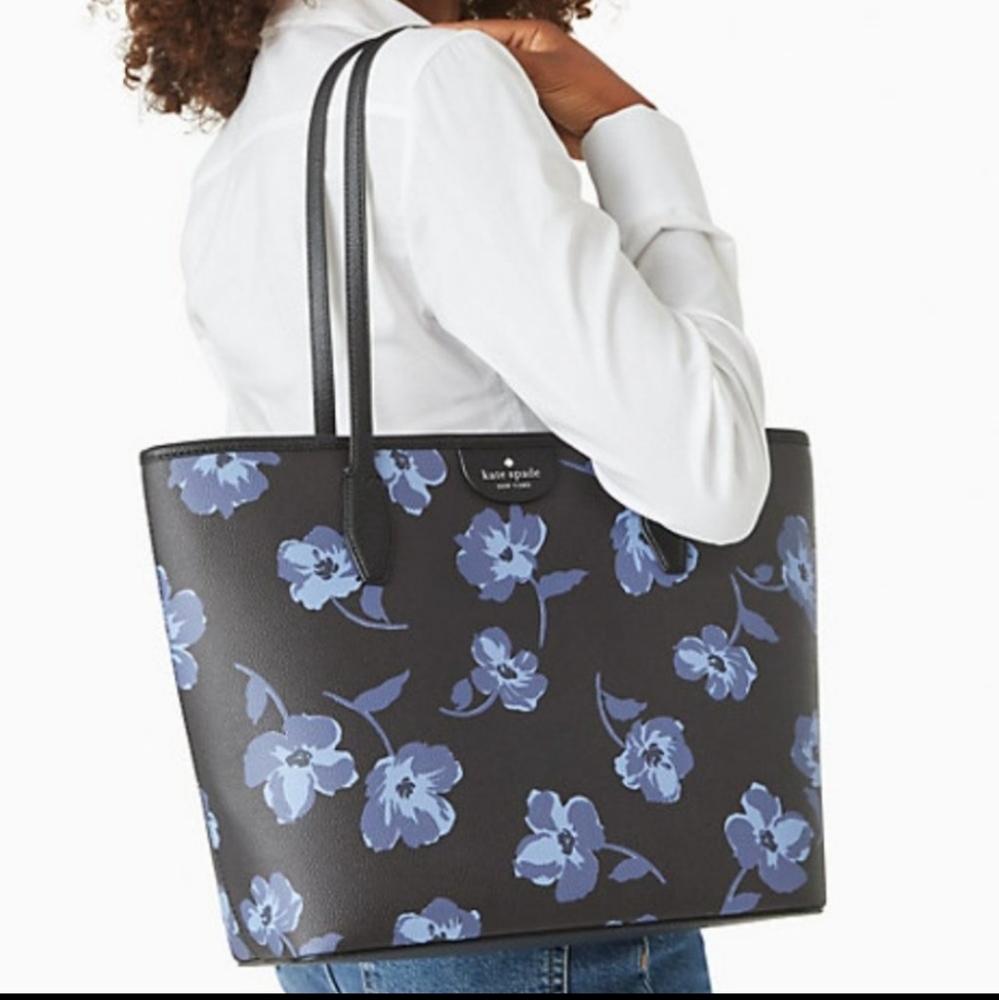 Kate Spade Black Tote with Floral Print -- Great Condition Preloved. - Picture 2 of 7